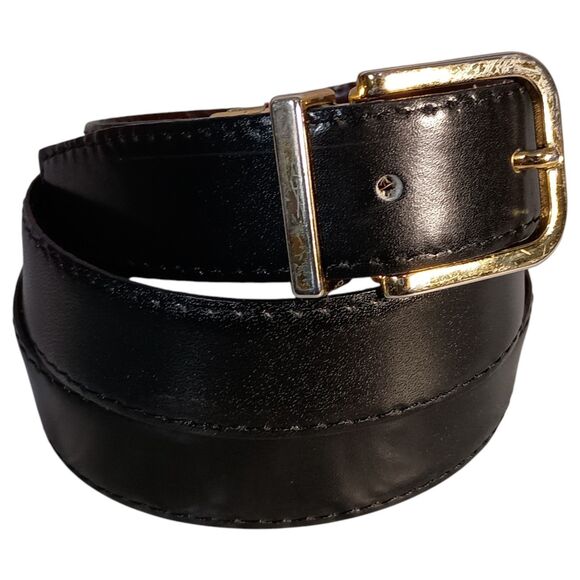 Christian Dior Men's Reversible Belt Gold Buckle Black Burgundy Leather 30" Vtg - Picture 1 of 6